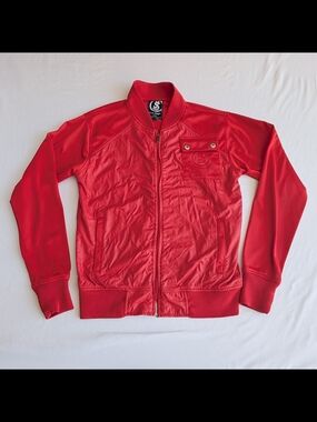 5ive Jungle Jacket Mens Med Red Members Only Shiny Elastic Waist and Cuffs Y2K